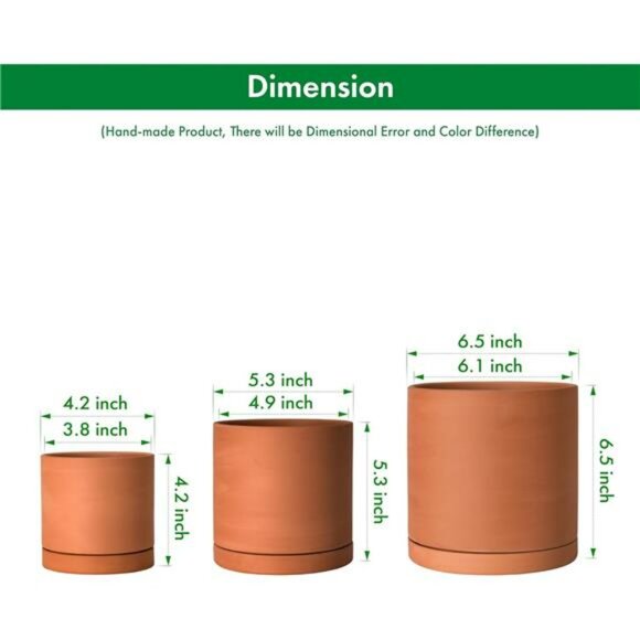 Terracotta Planter Pots with Drainage and Saucers Set for Succulents Cactus - Picture 3 of 7